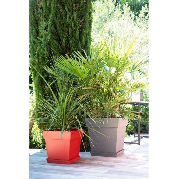 Pot de fleur carré - Toscane - EDA - 49,5 x 49,5 x H.52,5 cm - Intérieur / Extérieur - 87L - Taupe