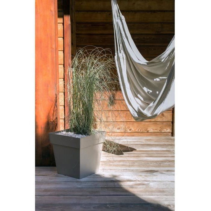 Pot de fleur carré - Toscane - EDA - 49,5 x 49,5 x H.52,5 cm - Intérieur / Extérieur - 87L - Taupe