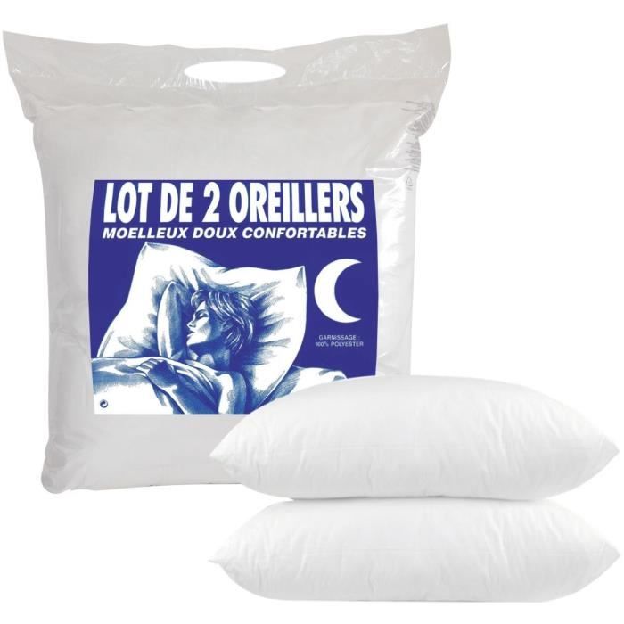 Lot de 2 oreillers câlin - 60 x 60 cm - Medium - BLEU CALIN - Blanc