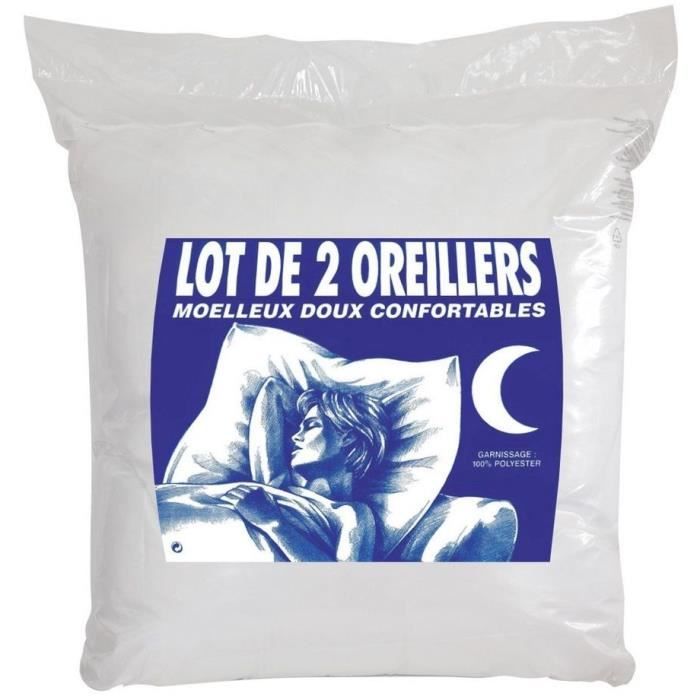 Lot de 2 oreillers câlin - 60 x 60 cm - Medium - BLEU CALIN - Blanc