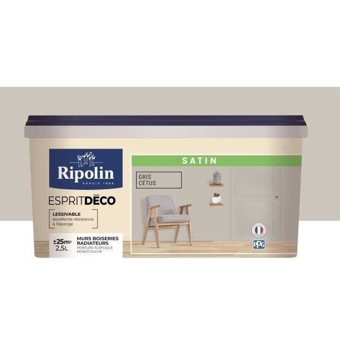 RIPOLIN Peinture Couleur Satin Ultra Couvrante pour Cuisine, Chambre, Salon, Salle, EntrÈe, Couloir - Gris cetus