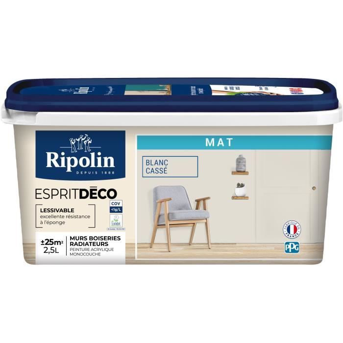 Peinture - RIPOLIN - Esprit Déco Multi-Supports - Blanc Cassé - Mat - 2,5L