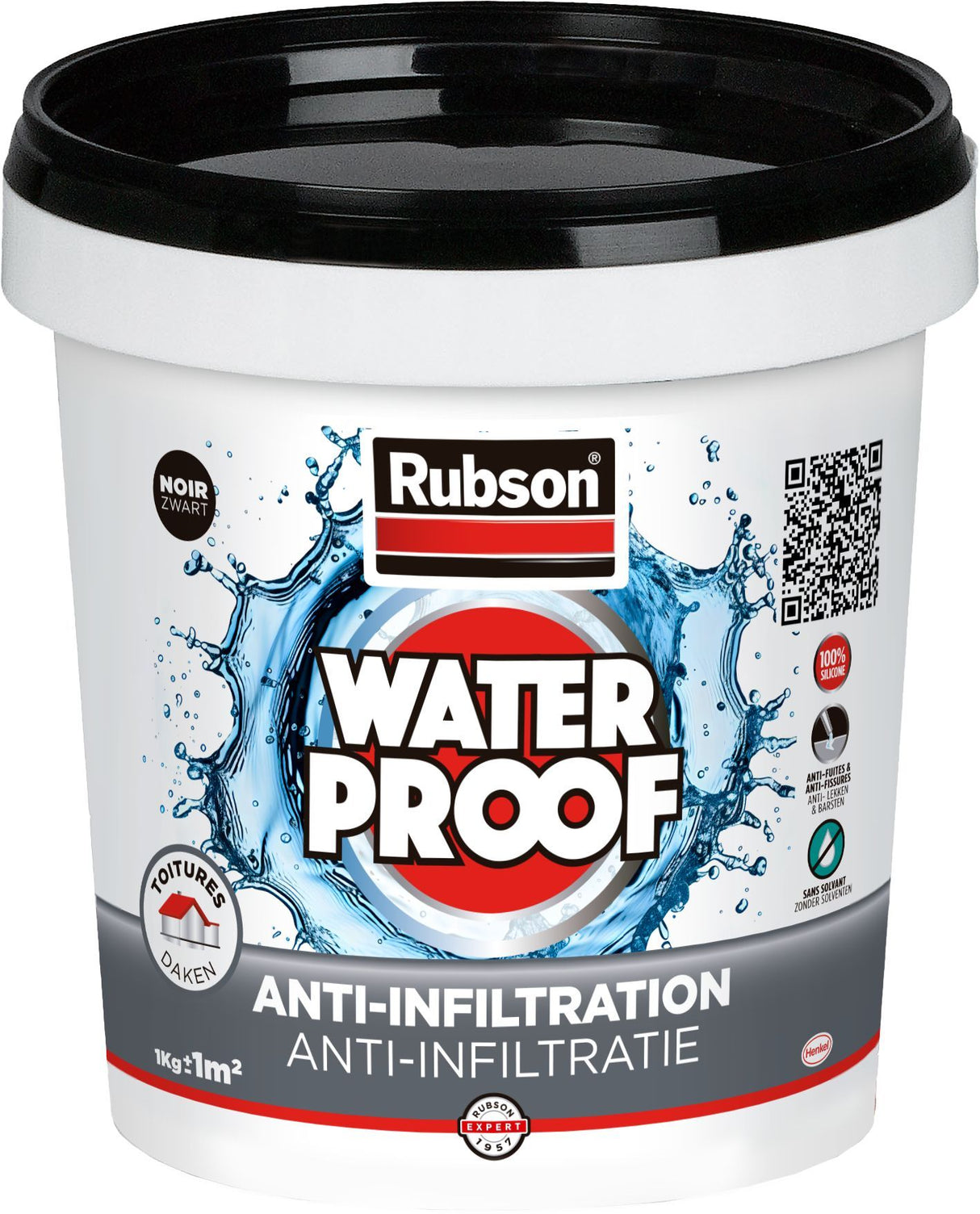 Revetement d'étanchéité - RUBSON - Anti-infiltrations Waterproof - Noir - Seau 1kg - Résiste aux UV