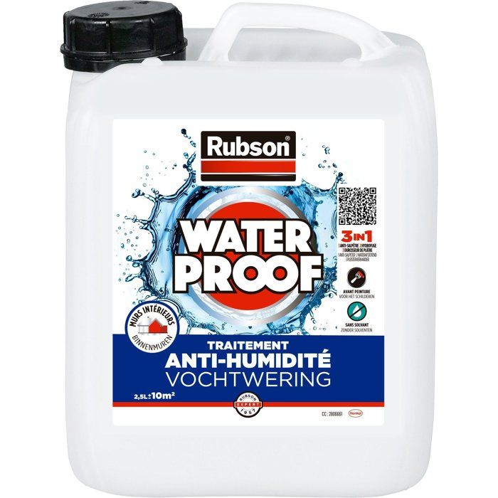 Revetement d'étanchéité - RUBSON - Waterproof - Traitement murs humides - Murs intérieurs - Incolore - Bidon de 2,5L