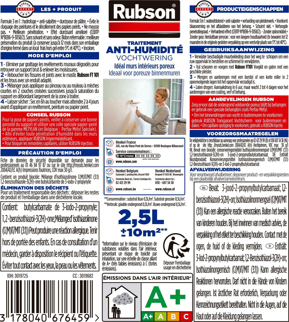 Revetement d'étanchéité - RUBSON - Waterproof - Traitement murs humides - Murs intérieurs - Incolore - Bidon de 2,5L