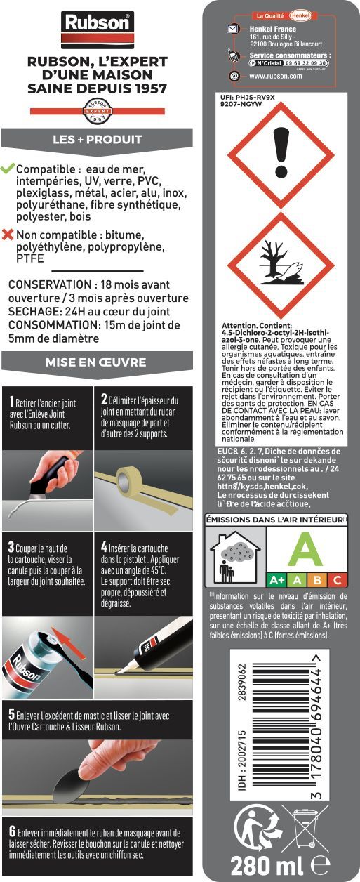 Mastic - RUBSON - Special Materials Auto-Bateaux - Noir - Cartouche de 280ml