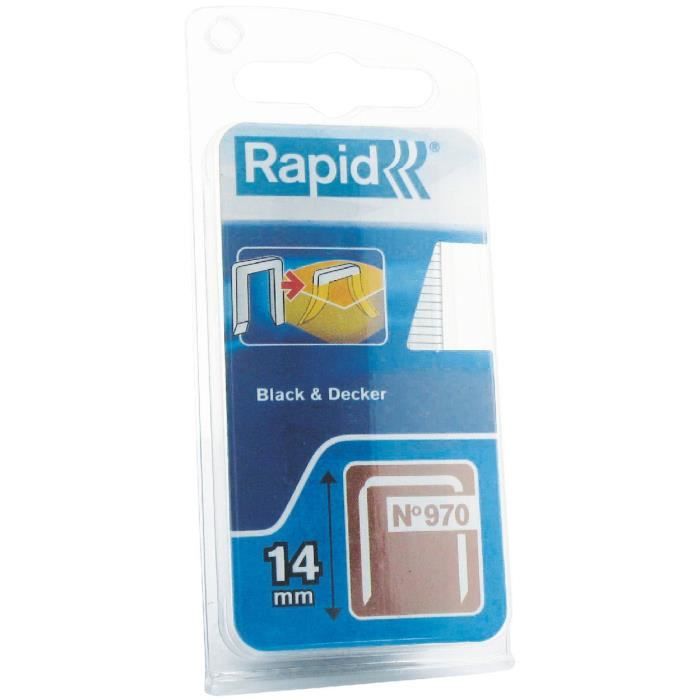 Agrafes - RAPID - N°970/14 mm - Galvanisées - Fil plat - Compatible Black & Decker