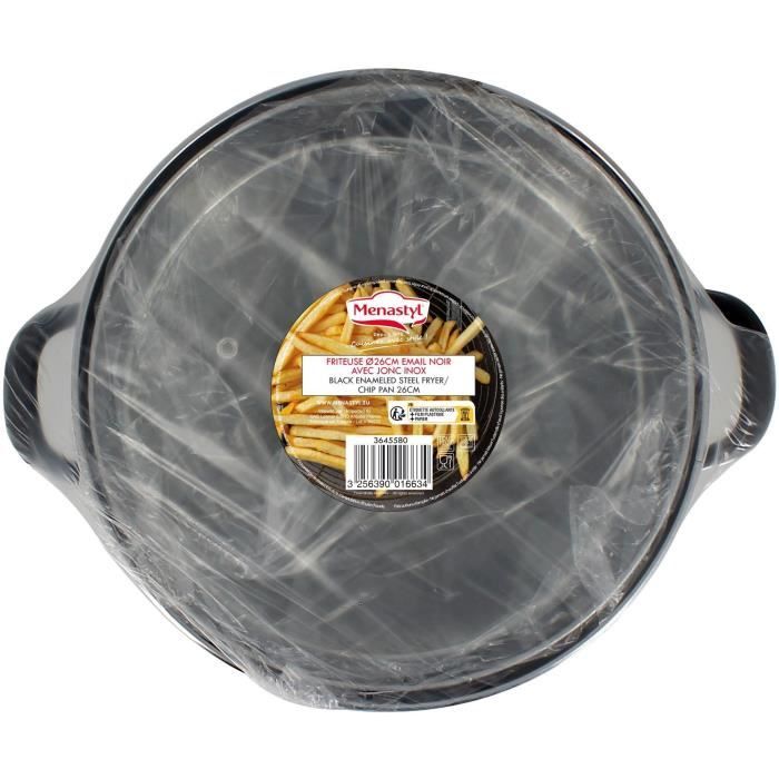 Friteuse - MENASTYL - 3645580 - En acier émaillé - Noir - 26 cm - Avec couvercle et panier - Tous feux dont induction