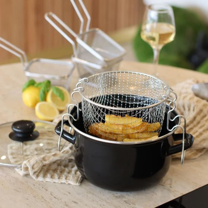 Friteuse - MENASTYL - 3645580 - En acier émaillé - Noir - 26 cm - Avec couvercle et panier - Tous feux dont induction