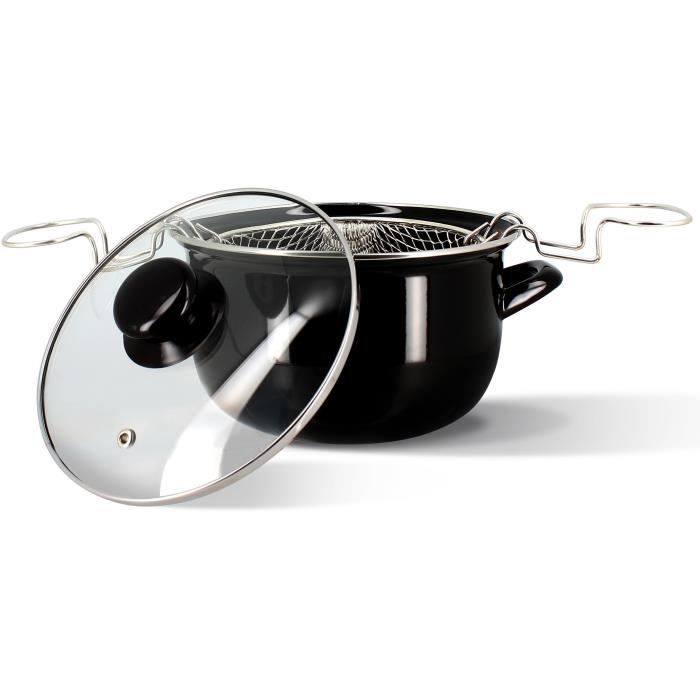 Friteuse - MENASTYL - 3645580 - En acier émaillé - Noir - 26 cm - Avec couvercle et panier - Tous feux dont induction