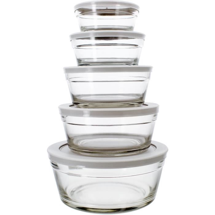 Set de 5 bols - MENASTYL - 5039038 - 150 ml, 230 ml, 400 ml, 610 ml et 940 ml - Couvercles en plastique durable