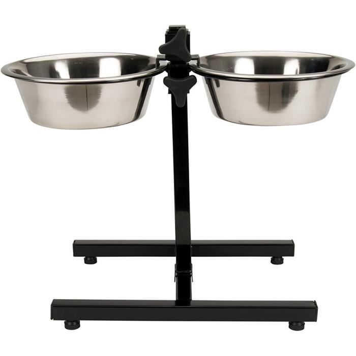 Accessoire repas chien - TYROL - Support + 2 Bols Inox - 25 cm - 2,8 L - Réglable en hauteur
