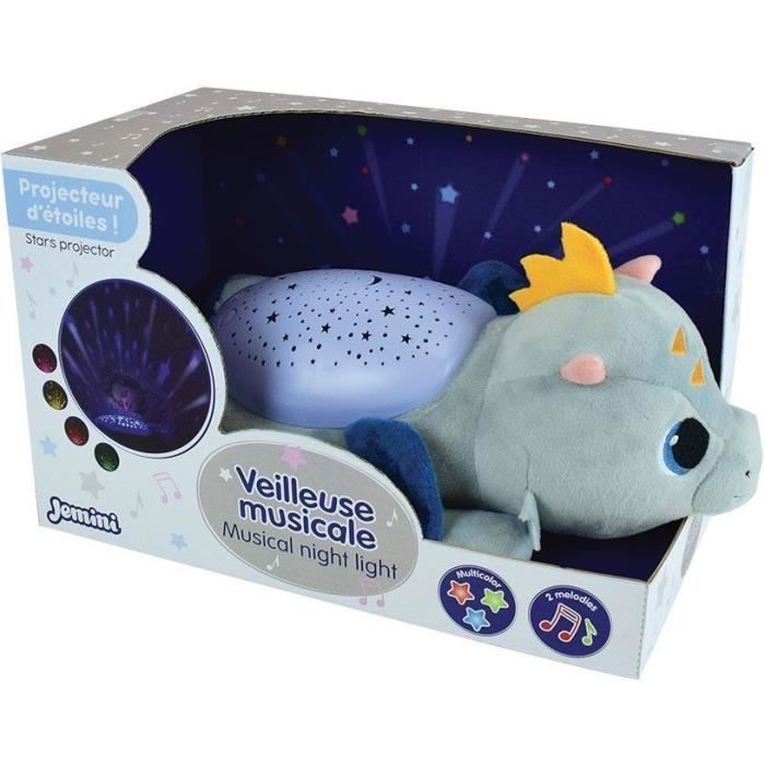 Peluche veilleuse et musicale - JEMINI - LEON LE DRAGON - Bleu - Mixte - 39 cm