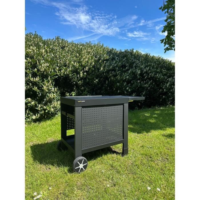 COOK'IN GARDEN Desserte REVA 110 PREMIUM - Acier - Surface de travail: L.108 x l.55 cm - 1 tablette, 1 jupe, 1 crédence - Noir