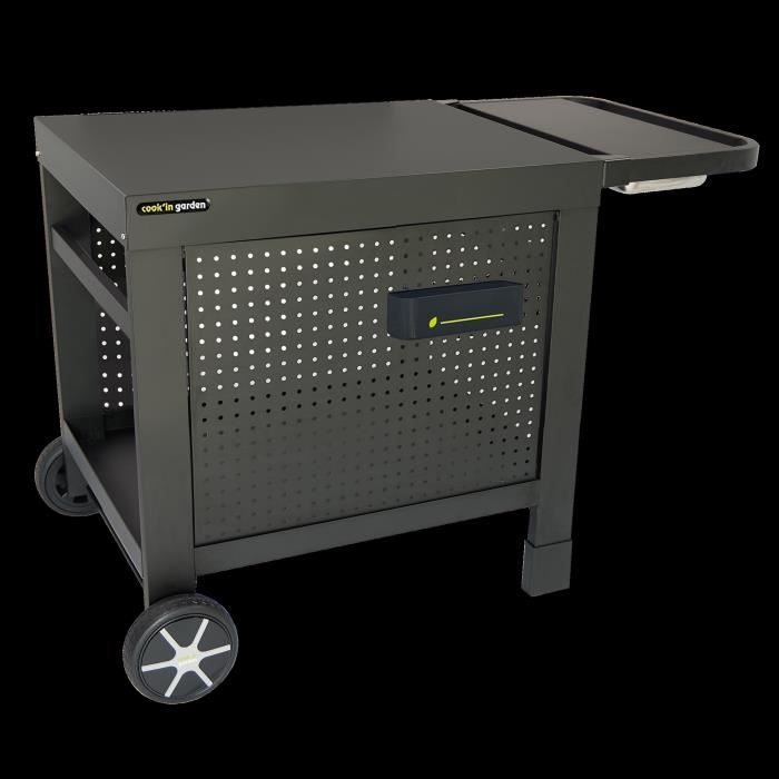 COOK'IN GARDEN Desserte REVA 110 PREMIUM - Acier - Surface de travail: L.108 x l.55 cm - 1 tablette, 1 jupe, 1 crédence - Noir