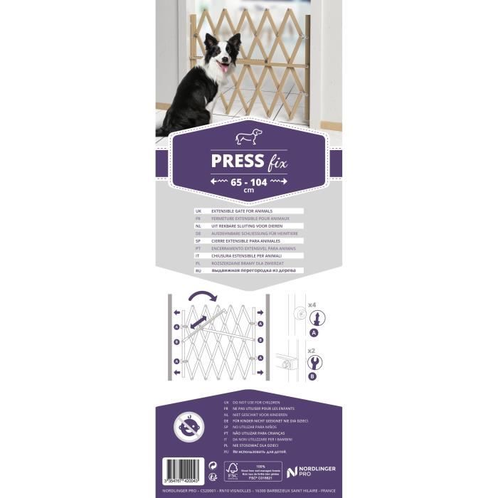 Barriere bois animaux - NORDLINGER PRO - Press'Fix - Extensible 0,65-1,04m - Sans perÁage - Pression