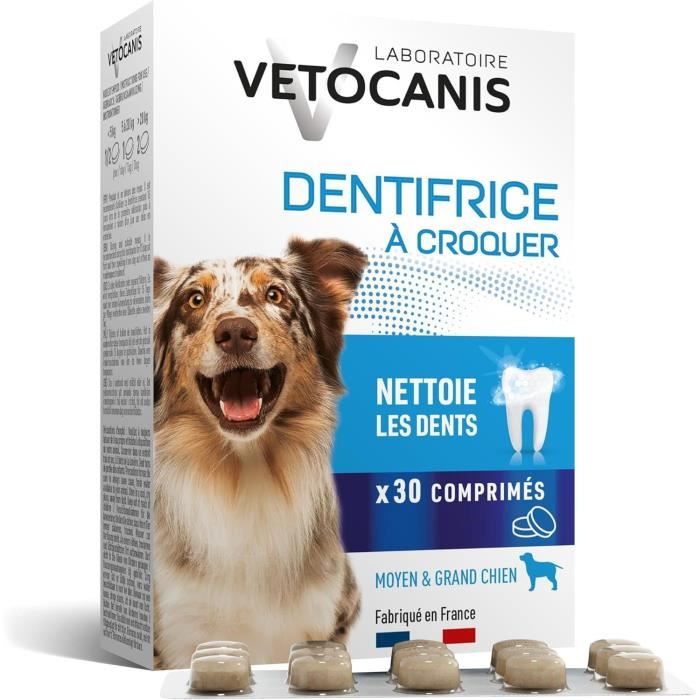 Dentifrice a croquer anti-tartre - VETOCANIS - Pour chien - 30 comprimés