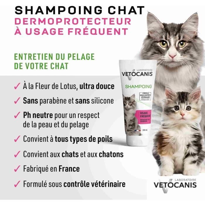 Shampoing chat - VETOCANIS - 300 ml - Sans paraben, glycérine végétale, poil doux et brillant