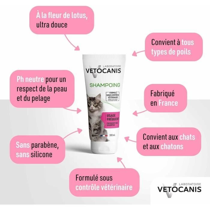 Shampoing chat - VETOCANIS - 300 ml - Sans paraben, glycérine végétale, poil doux et brillant