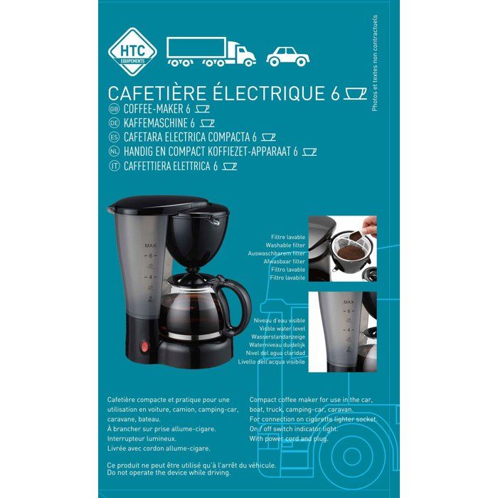 Cafetiere 12V - HTC EQUIPEMENTS- 5/6 tasses - Puissance 170W