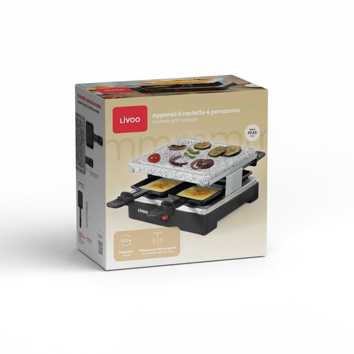 Appareil a raclette - LIVOO - DOC242 - 4 personnes - 600 W - Plateau amobible en granit
