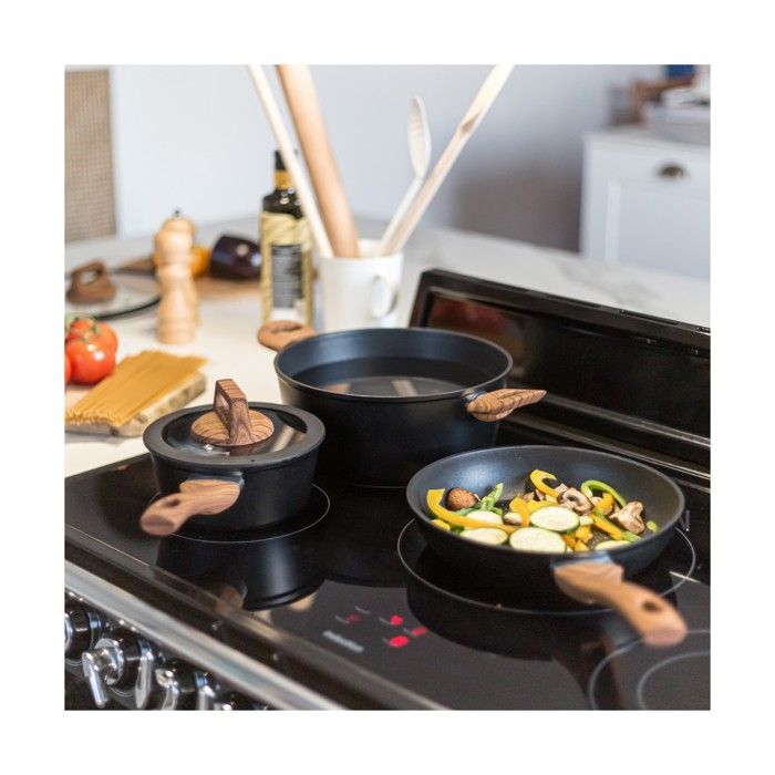 Batterie de cuisine - Induction - LIVOO - MEP147 - Aluminium antiadhésif - 5 pieces - 1 casserole Ø16 - 1 poele Ø24 - 1 faitout Ø24