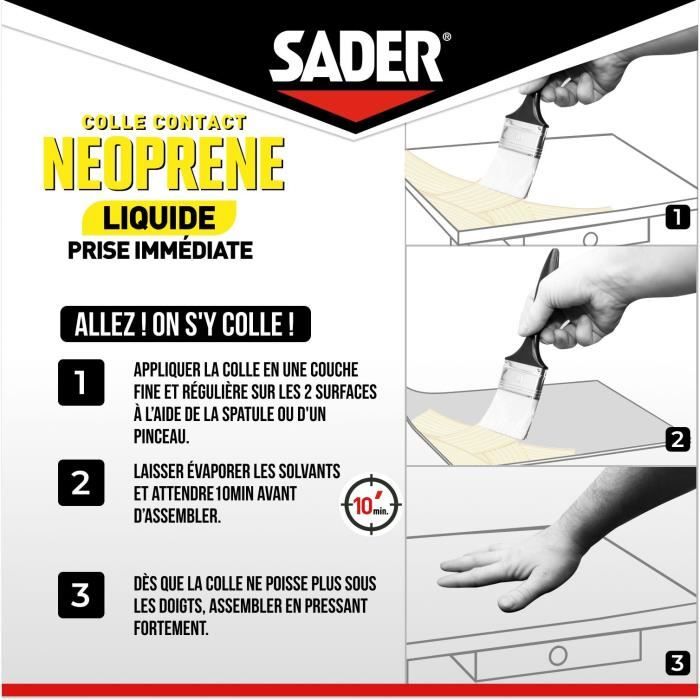 Colle contact néoprene liquide extra forte - SADER - Tous matériaux - Prise immédiate - Boîte 250 ml