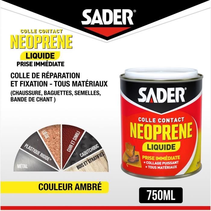 Colle contact néoprene liquide extra forte - SADER - Tous matériaux - Prise immédiate - Boîte 750 ml