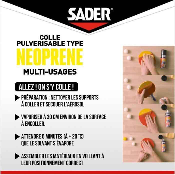 Colle aérosol néoprene multi-usages - SADER - Extra forte - Tous matériaux - Prise immédiate - Bombe 500 ml