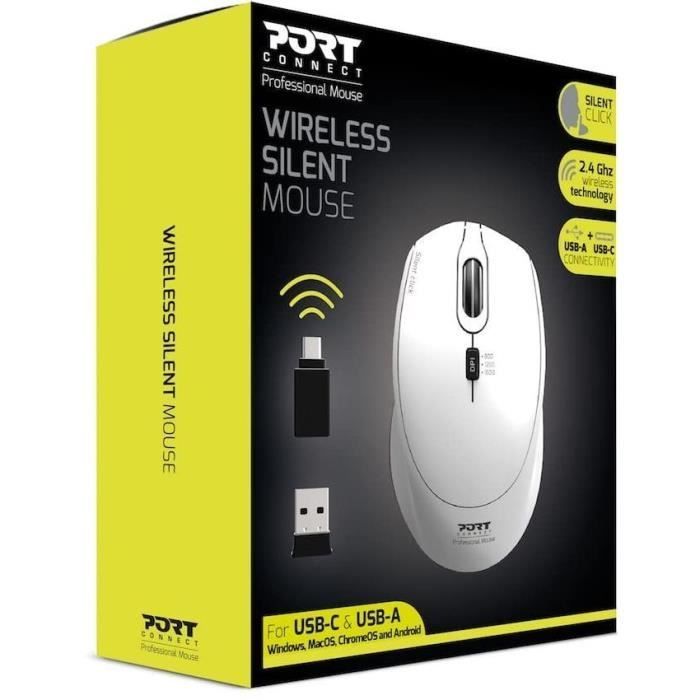 Souris optique sans fil - PORT DESIGNS - PORT Connect SILENT - 2.4 GHz - USB / USB-C - Blanc