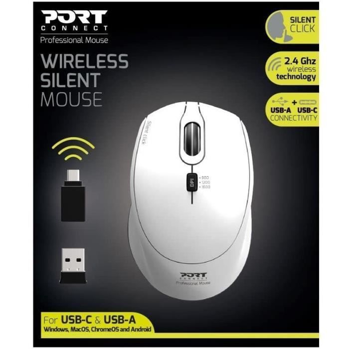 Souris optique sans fil - PORT DESIGNS - PORT Connect SILENT - 2.4 GHz - USB / USB-C - Blanc