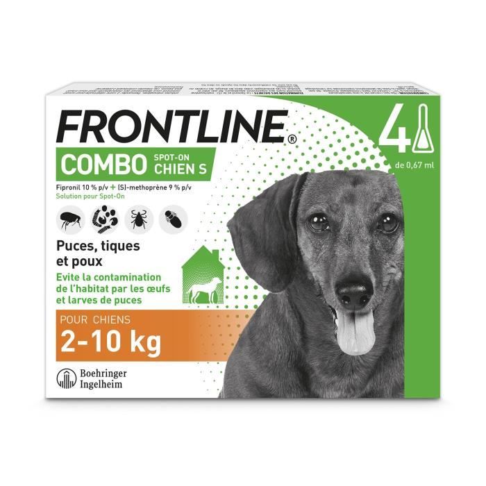 FRONTLINE 4 Pipettes Combo Chien S - 2 a 10 kg - Puces tiques et poux