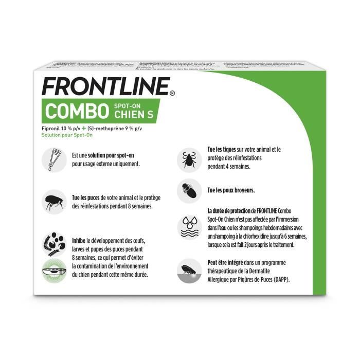 FRONTLINE 4 Pipettes Combo Chien S - 2 a 10 kg - Puces tiques et poux