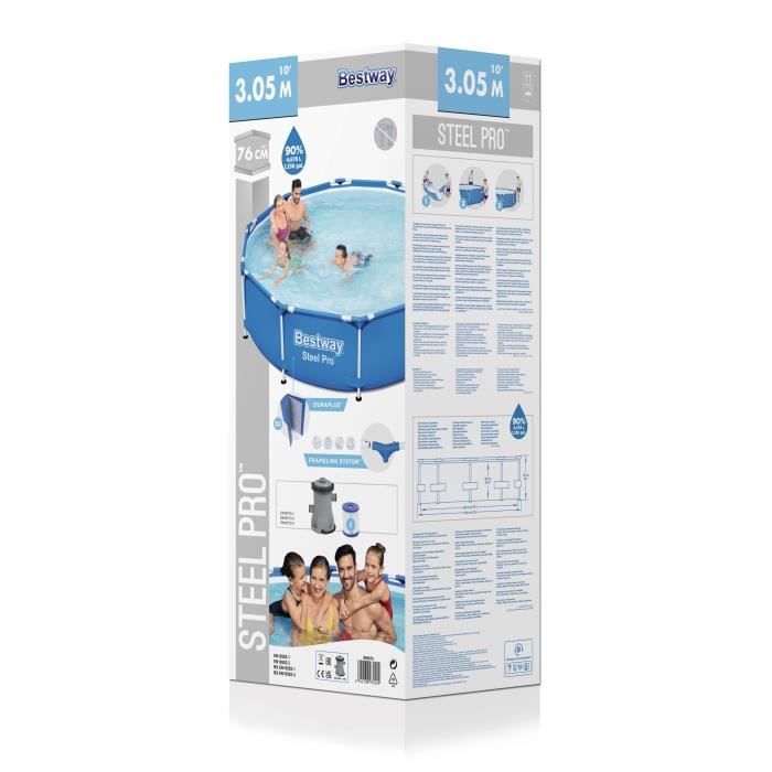 Kit Piscine hors sol tubulaire BESTWAY - Steel Pro - 305 x 76 cm - Ronde (Livrée avec pompe de filtration)