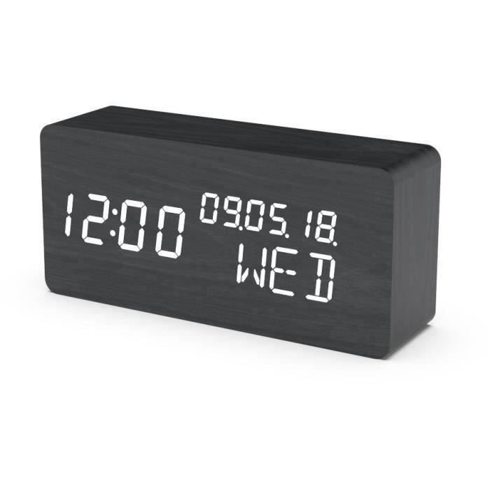 RÈveil 4 en 1 - EVOOM - WOOD - Noir - Horloge, Thermometre, Calendrier