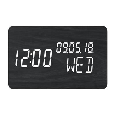 RÈveil 4 en 1 - EVOOM - WOOD - Noir - Horloge, Thermometre, Calendrier