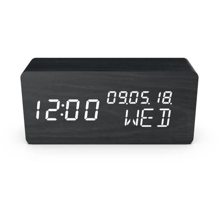 RÈveil 4 en 1 - EVOOM - WOOD - Noir - Horloge, Thermometre, Calendrier