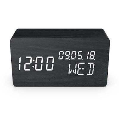 RÈveil 4 en 1 - EVOOM - WOOD - Noir - Horloge, Thermometre, Calendrier