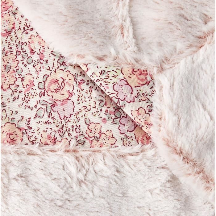 Couverture enfant en liberty et fausse fourrure - Rose - 75 x 100 cm