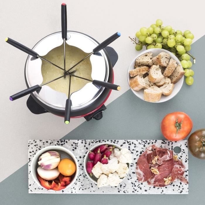Appareil a fondue HKoeNIG - ALP1800 - Jusqu'a 6 personnes - Capacité 2L - Thermostat réglable jusqu'a 190°C - 800W - Rouge/Noir