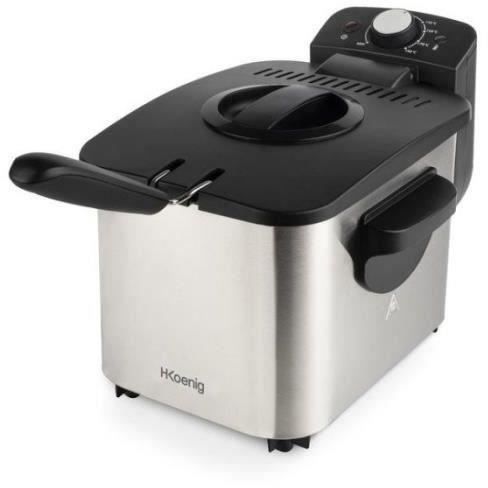 HKoeNIG DFX500 - Friteuse ÈlÈctrique - 3 L - 2200W - TempÈrature rÈglable - Corps en acier inoxydable - Panier amovible