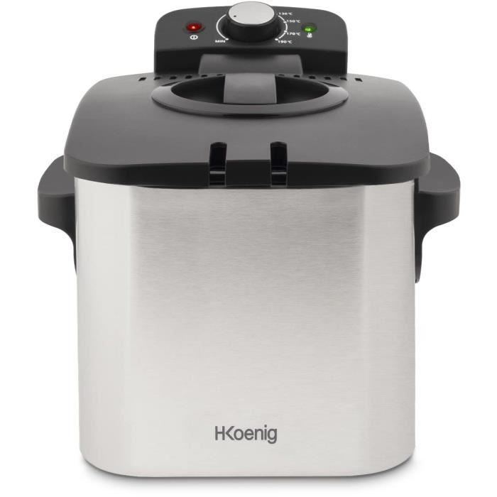 HKoeNIG DFX500 - Friteuse ÈlÈctrique - 3 L - 2200W - TempÈrature rÈglable - Corps en acier inoxydable - Panier amovible