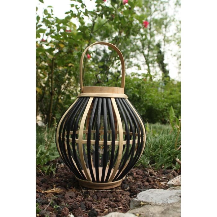Lampe solaire en bambou - Olivie - Noir