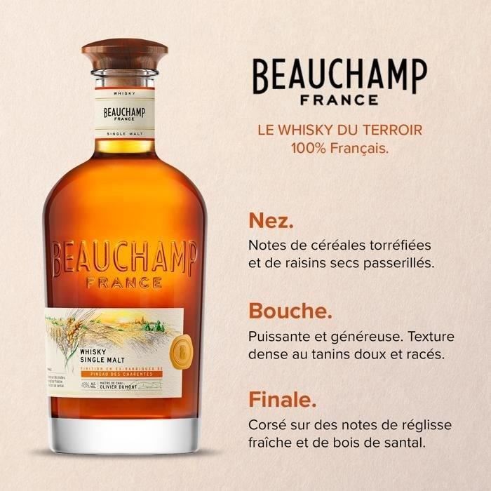 BEAUCHAMP - Whisky Single Malt - Whisky Français Beauchamp - Origine : 100 % France - 46 % Alcool - Bouteille 70 cl