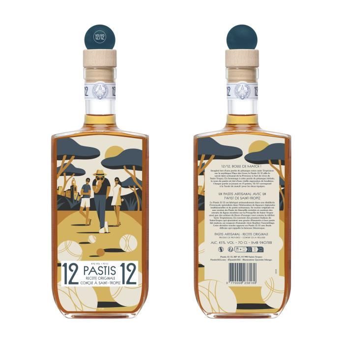 Pastis 12/12 - Edition de Saint Tropez - Pastis artisanal - 45,0% Vol. - 70 cl