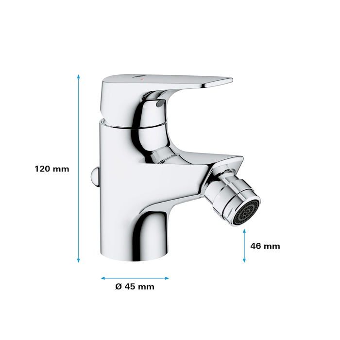 Mitigeur monocommande bidet - GROHE - Start Flow - Hauteur sous bec 46mm - Economie d'eau - Chromé