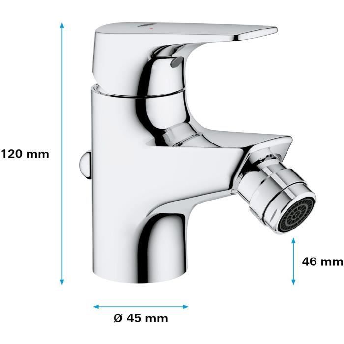 Mitigeur monocommande bidet - GROHE - Start Flow - Hauteur sous bec 46mm - Economie d'eau - ChromÈ