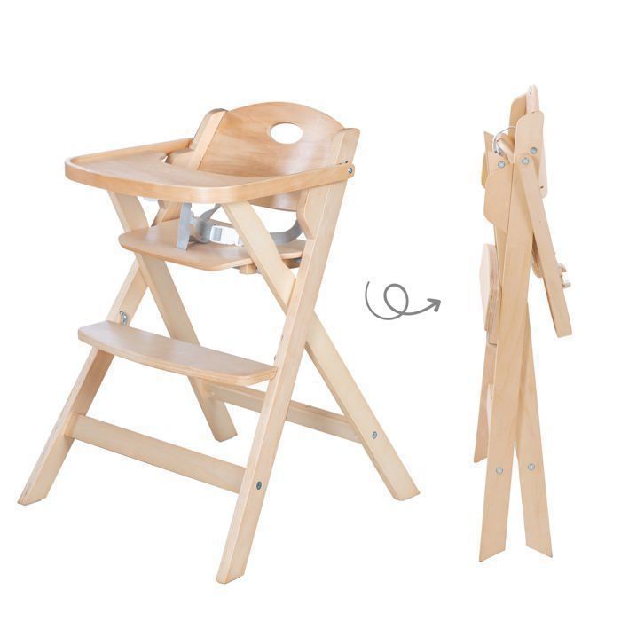 Chaise haute pliable - ROBA - FOLD UP SMART - Plateau repas + harnais de sécurité - Bois naturel
