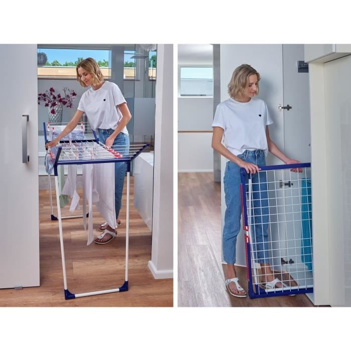 Étendoir a linge Leifheit Pegasus 160 Solid Slim 81620, séchoir a linge compact avec 16m d'étendage, tancarville robuste, blanc