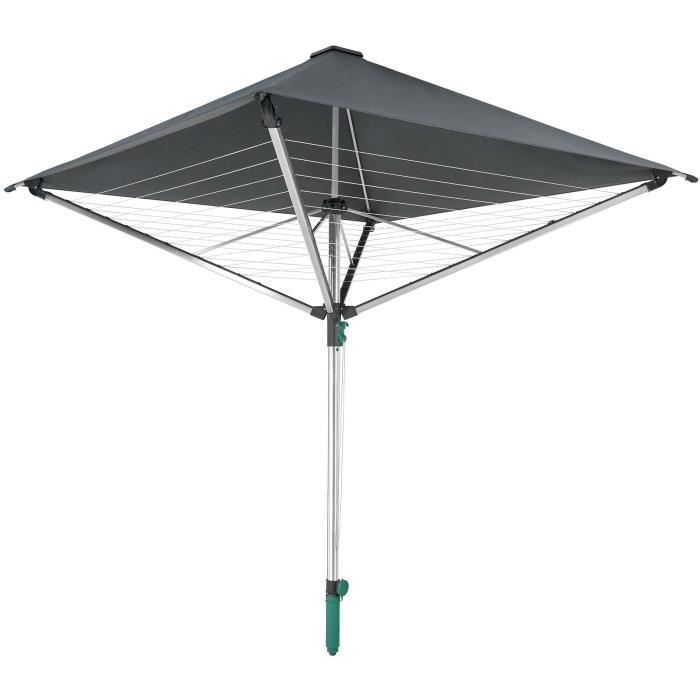 Séchoir parapluie Leifheit LinoProtect 400 82100, étendoir a linge parapluie avec toit étanche et douille, 40m d'étendage, gris